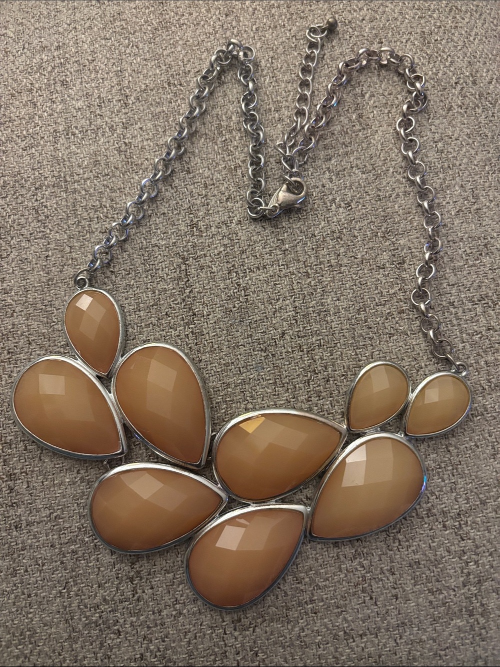 Beige/Caramel tone Teardrop Faceted Statement Necklace
